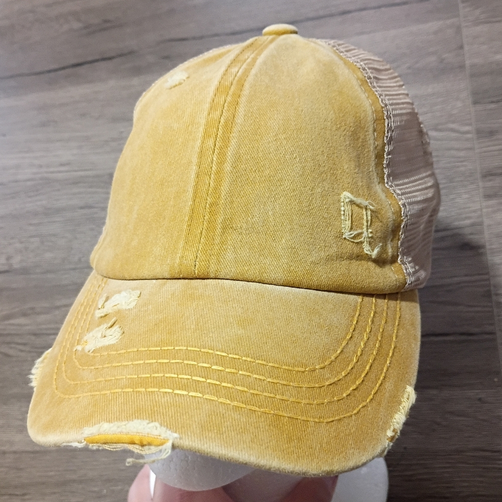C.C Yellow Distressed Trucker Hat - Picture 7 of 10